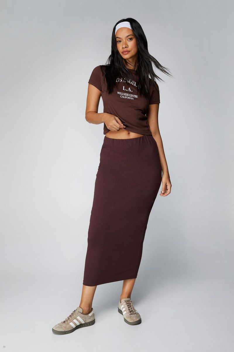 Sukně Nasty Gal Basic Jersey Midi Čokolády | CZ 2195-TRYPN