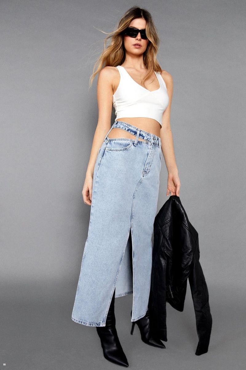 Sukně Nasty Gal Cut Out Side Split Front Denim Maxi Blankyt | CZ 0465-DZJUV