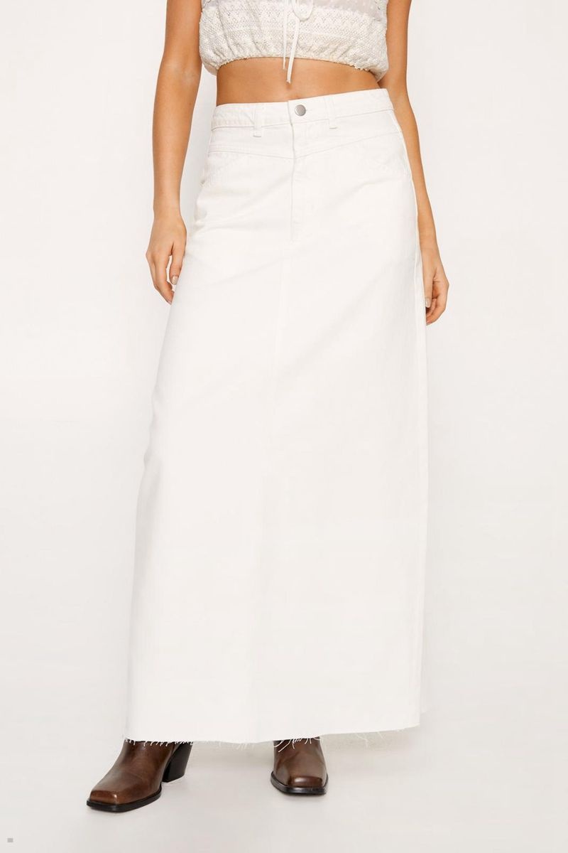 Sukně Nasty Gal Denim Frayed Hem Maxi Bílé | CZ 5146-PKUWF