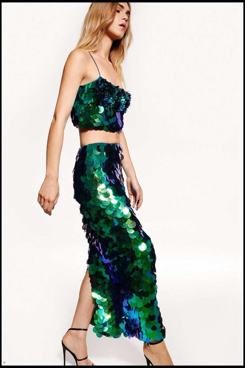 Sukně Nasty Gal Disc Sequin Midi Zelene | CZ 9812-OMSAK