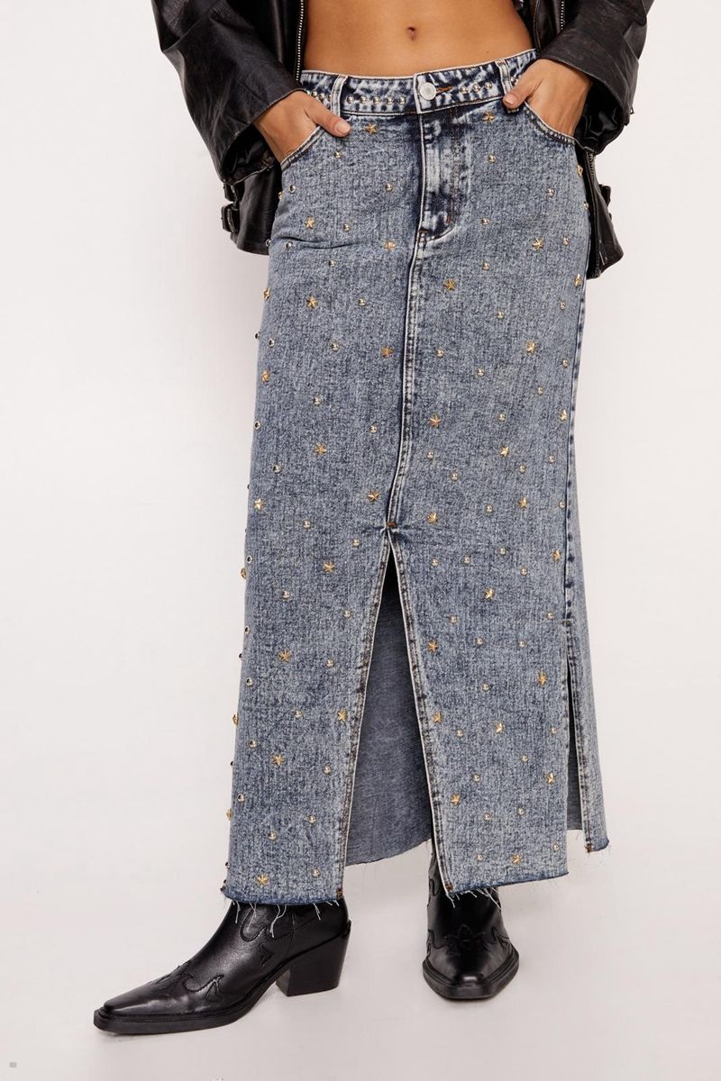 Sukně Nasty Gal Embellished Denim Maxi Světle Blankyt | CZ 1789-ADYQZ