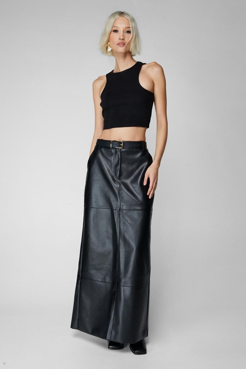 Sukně Nasty Gal Faux Læder Bonded Tailored Maxi Černé | CZ 6087-NPVXO