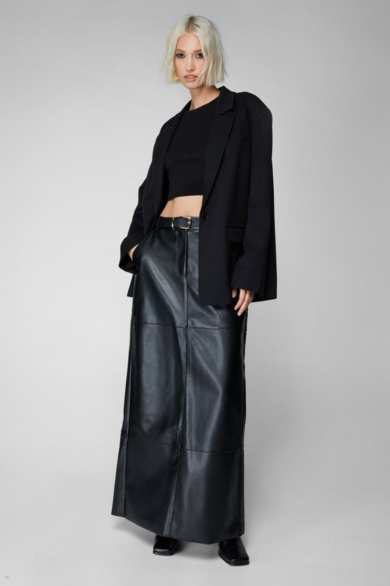 Sukně Nasty Gal Faux Læder Bonded Tailored Maxi Černé | CZ 6087-NPVXO