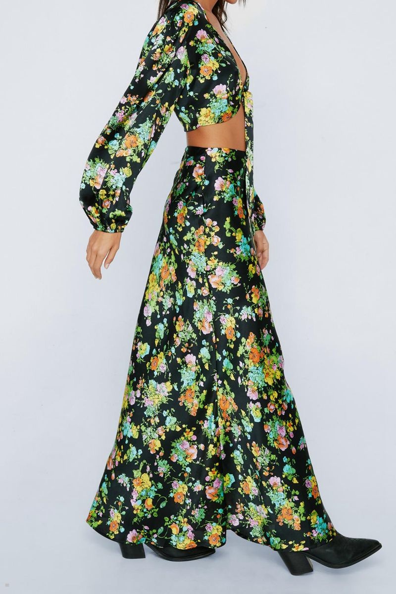 Sukně Nasty Gal Floral Bias Maxi Černé | CZ 2307-SHFGC