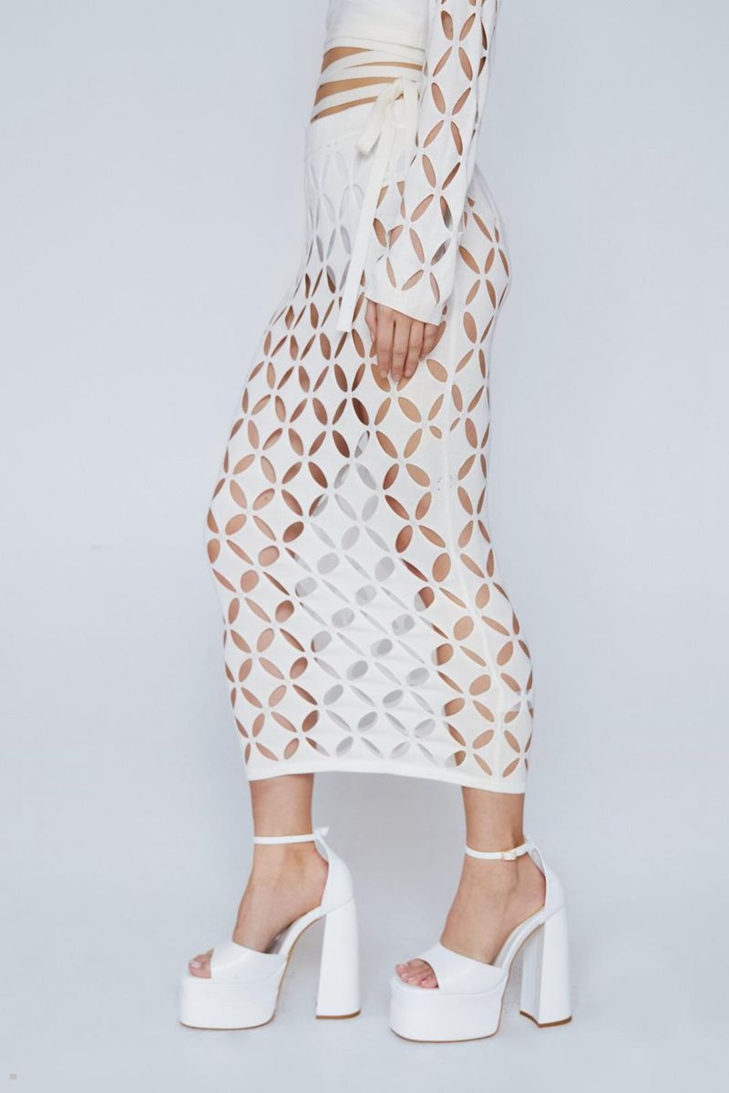 Sukně Nasty Gal Pletené Cut Out Midi Bílé | CZ 1293-DBLQC