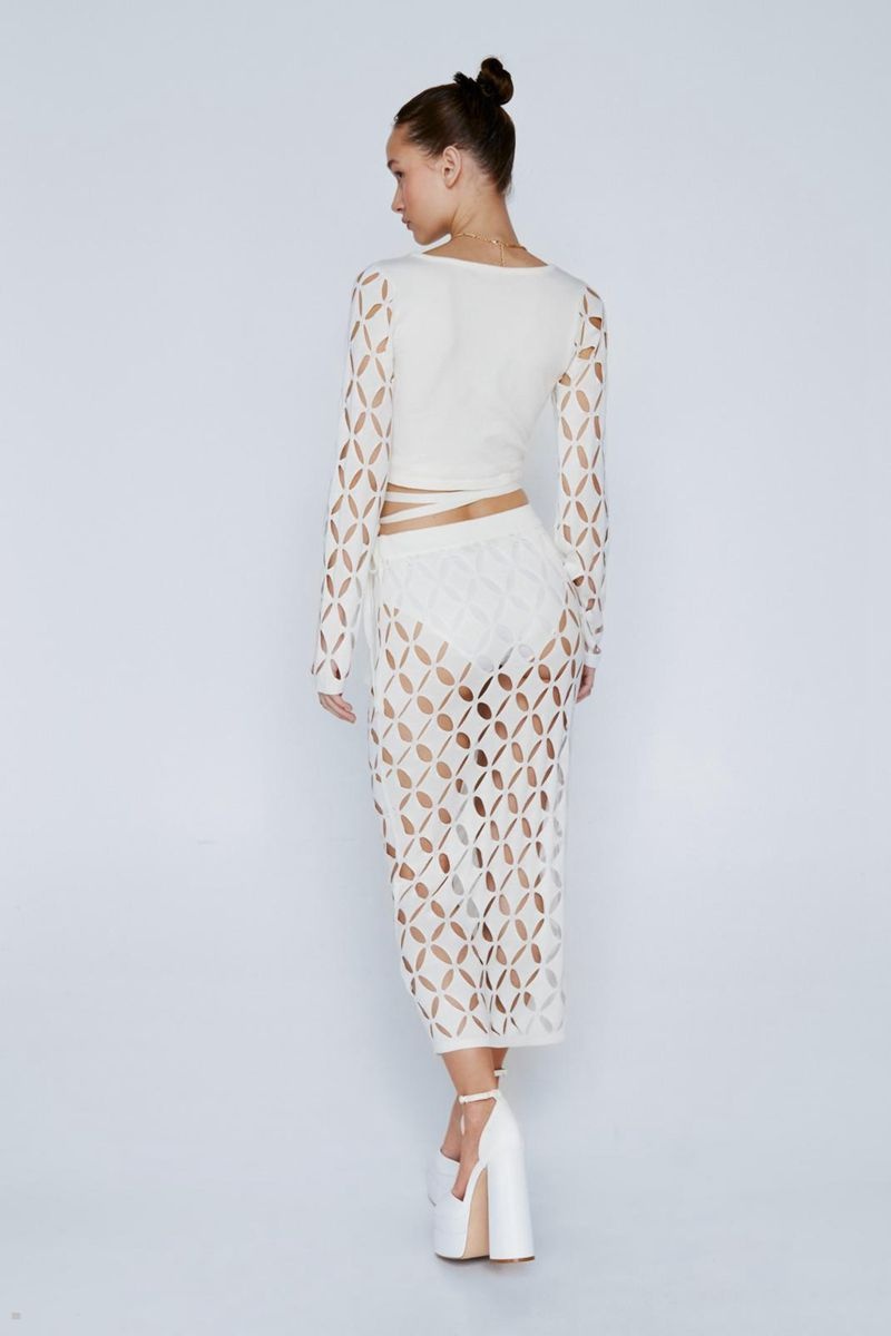 Sukně Nasty Gal Pletené Cut Out Midi Bílé | CZ 1293-DBLQC