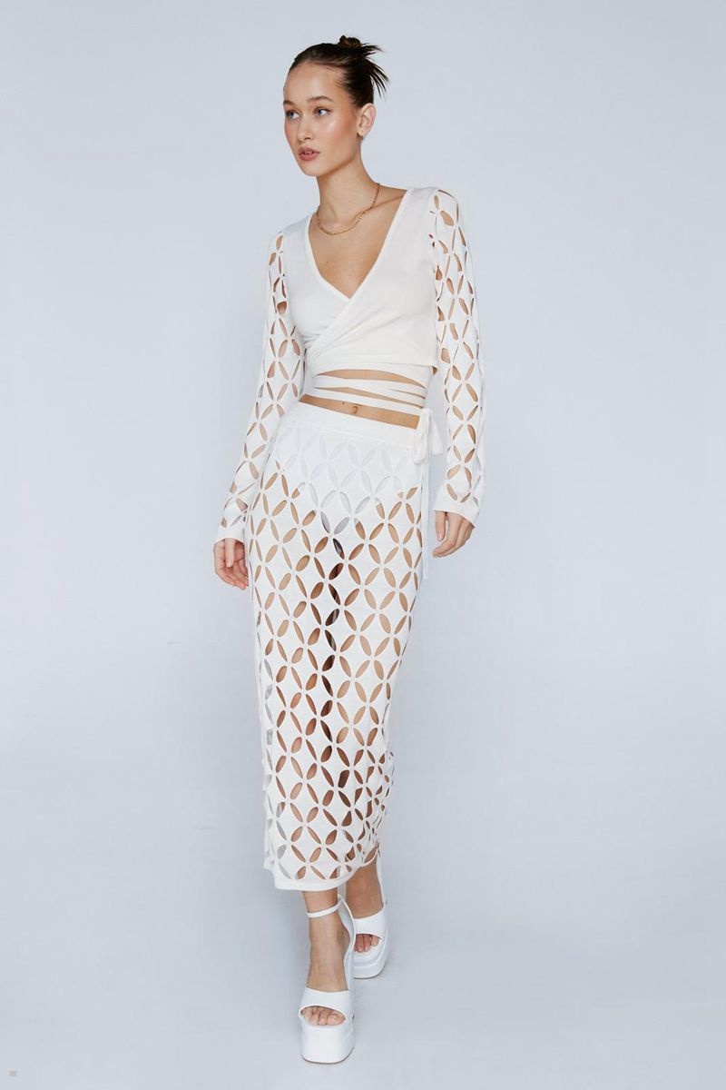 Sukně Nasty Gal Pletené Cut Out Midi Bílé | CZ 1293-DBLQC