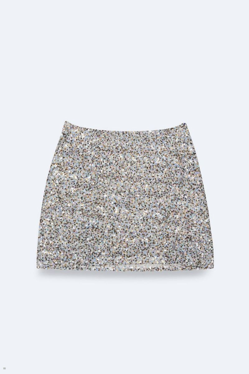 Sukně Nasty Gal Plus Velikost Metallic Textured Mixed Sequin Mini Stříbrné | CZ 7215-WYEGD