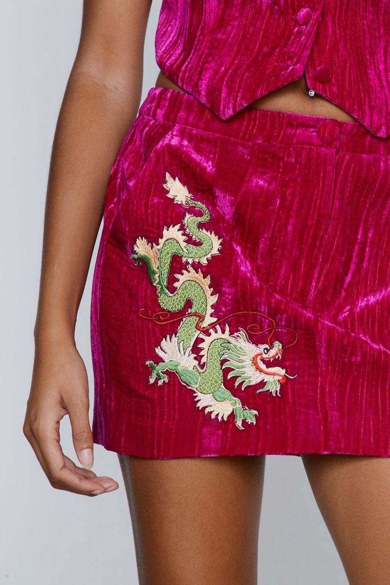 Sukně Nasty Gal Premium Embroidered Velvet Mini Růžové | CZ 6271-SUWKL
