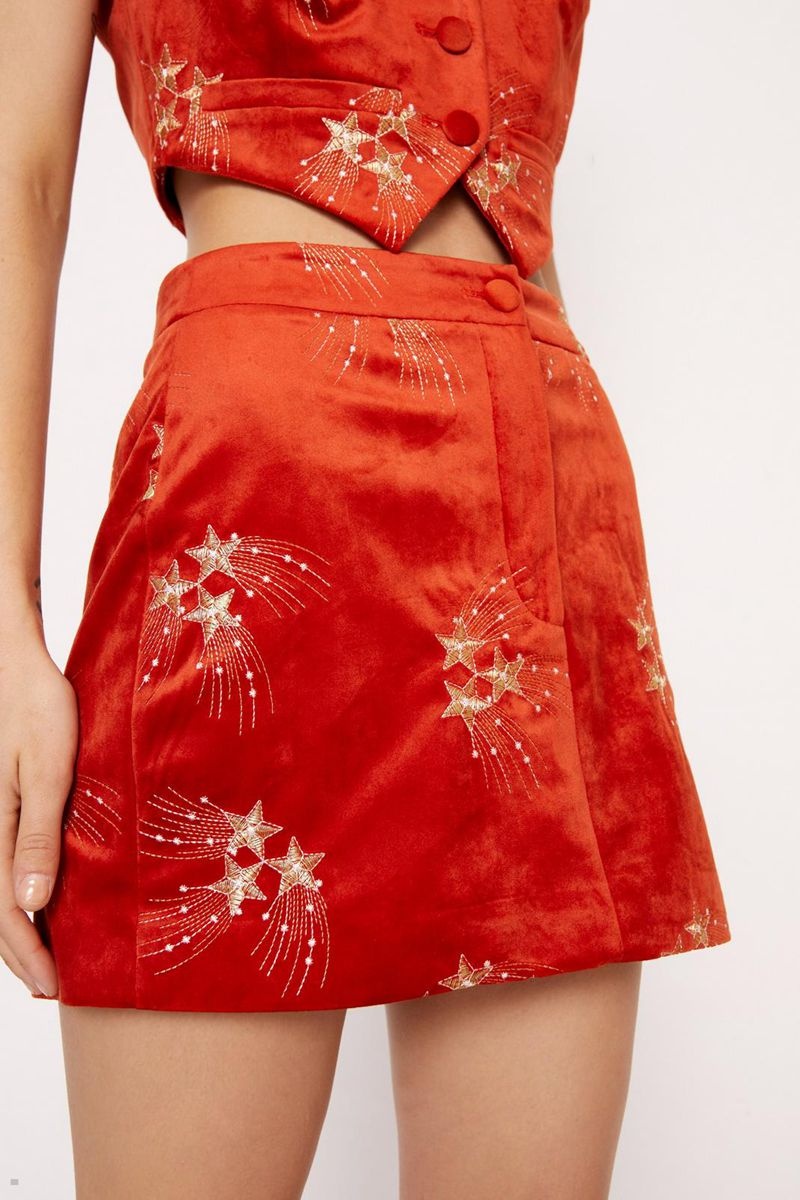 Sukně Nasty Gal Premium Embroidered Velvet Mini Viacfarebný | CZ 7082-ZGOYB