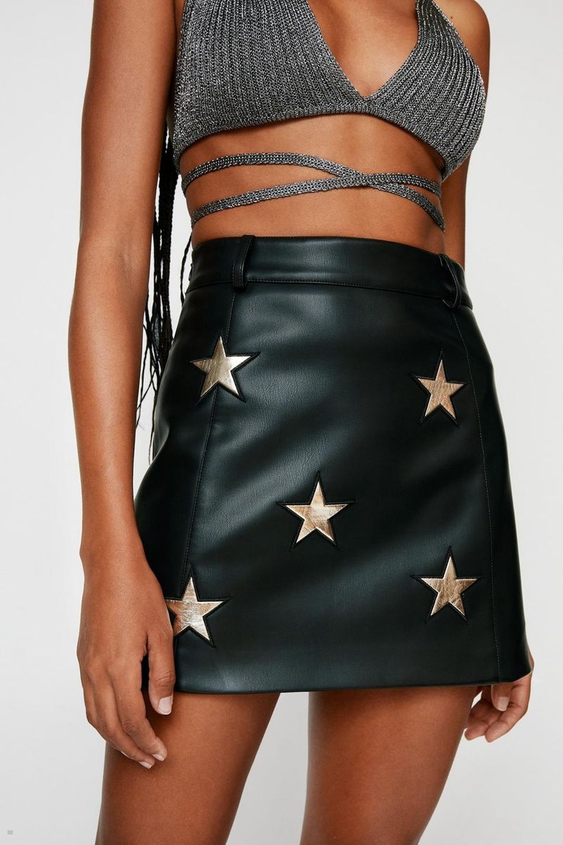 Sukně Nasty Gal Premium Metallic Star Faux Læder Černé | CZ 0945-YXPQI