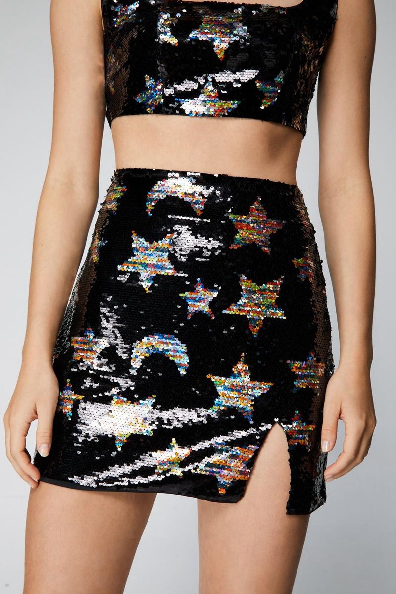 Sukně Nasty Gal Premium Star Sequin Mini Černé | CZ 5839-URYJM