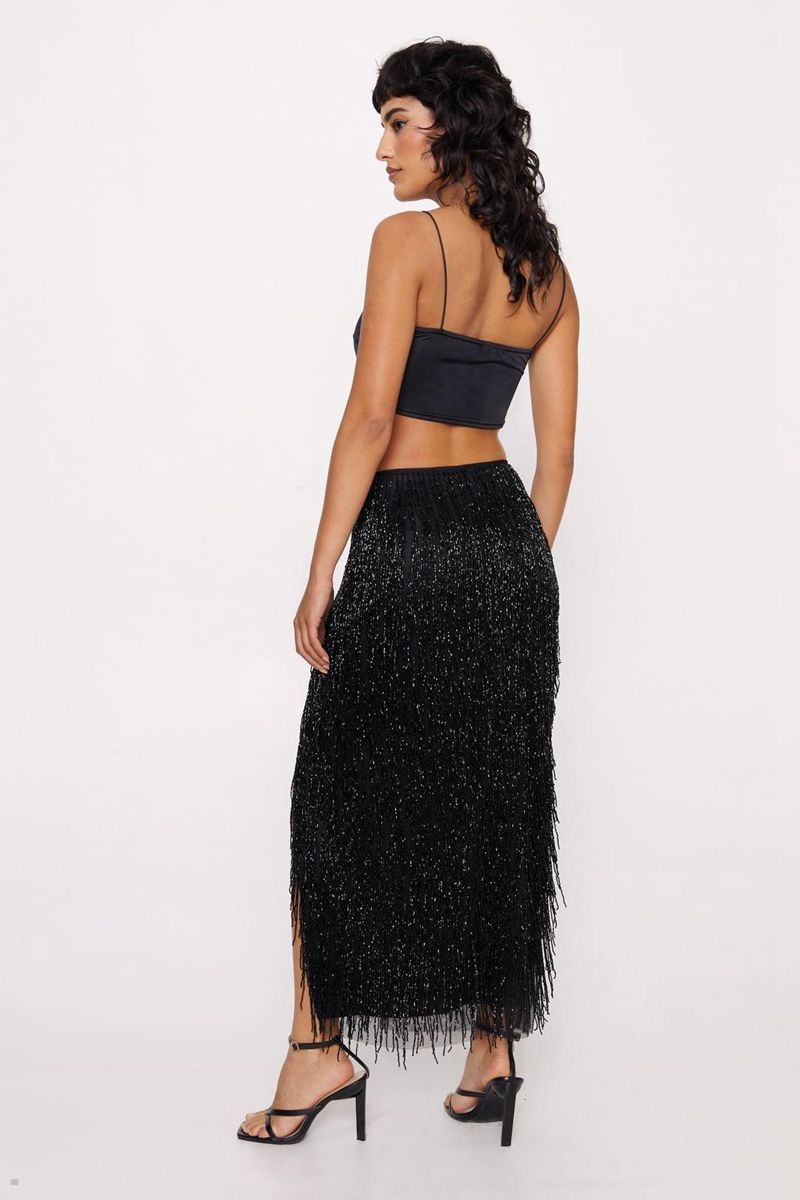 Sukně Nasty Gal Premium Tassel Fringe Split Černé | CZ 0269-BVTZC