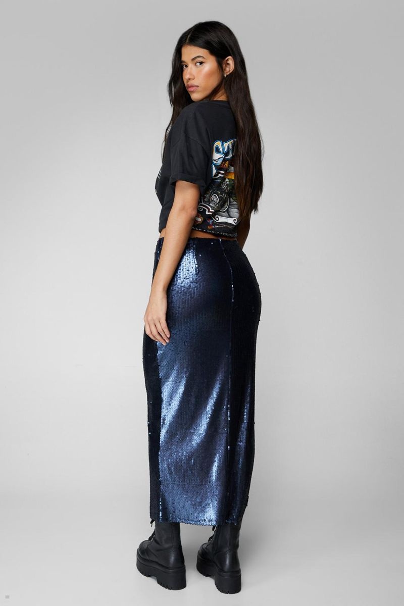 Sukně Nasty Gal Sequin Maxi Tmavě Blankyt | CZ 1648-ILAHD