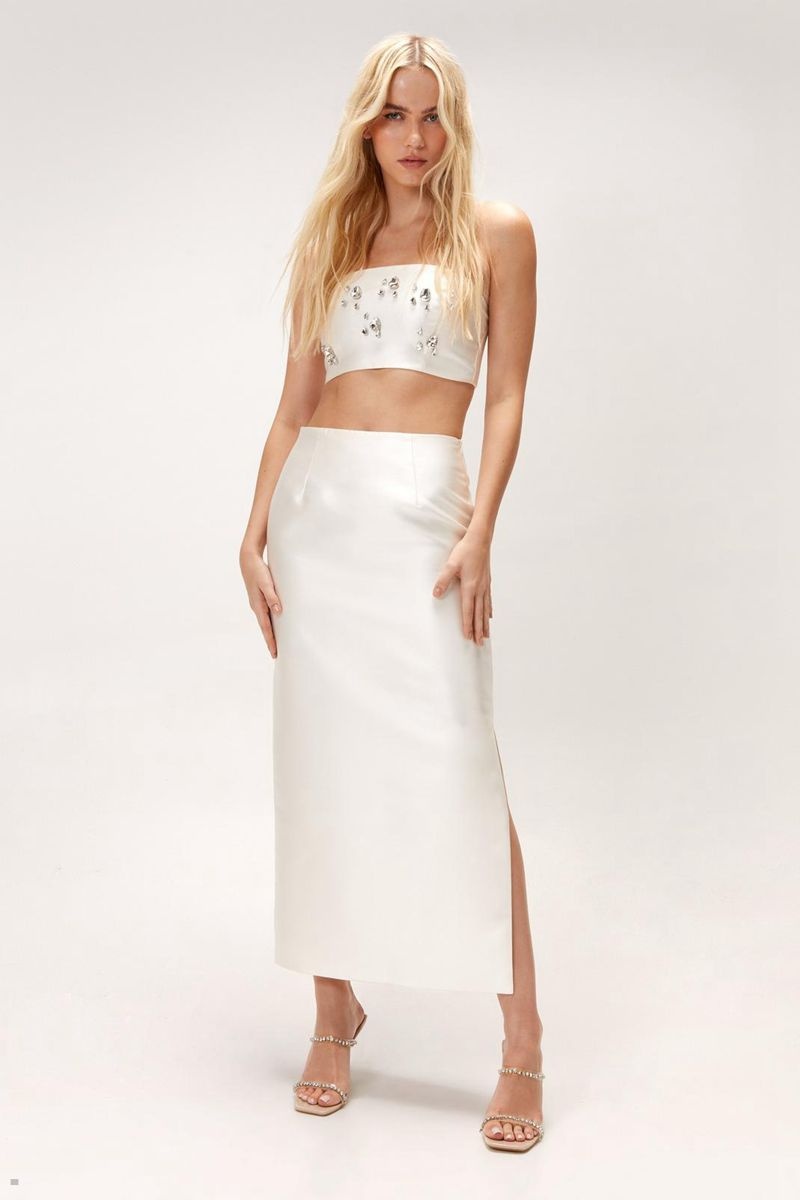 Sukně Nasty Gal Structured Satin Twill Pencil Maxi Bílé | CZ 2359-AFVKH