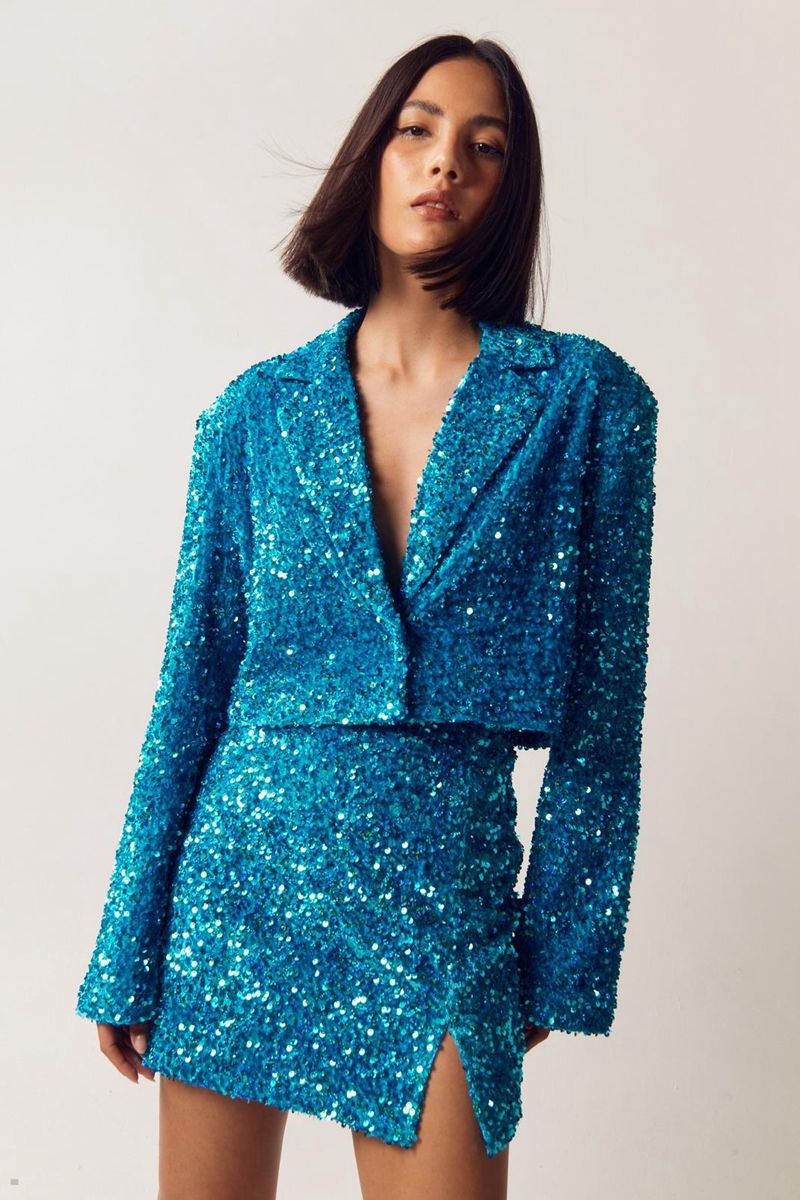 Sukně Nasty Gal Tailored Sequin Mini Blankyt | CZ 6051-ZELCP