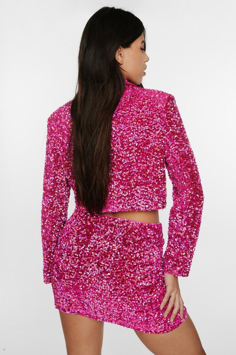 Sukně Nasty Gal Velvet Sequin Mini Růžové | CZ 7691-BMFAJ