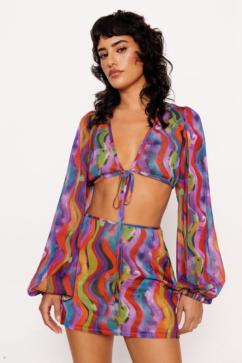 Sukně Nasty Gal Wave Chiffon Mini Fialové | CZ 2567-TGKUF