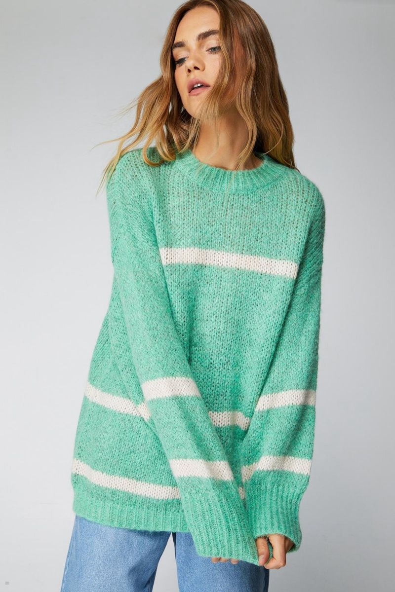 Svetry Nasty Gal Brushed Oversized Stripe Jumper Mátově Zelená | CZ 3912-DFUSN