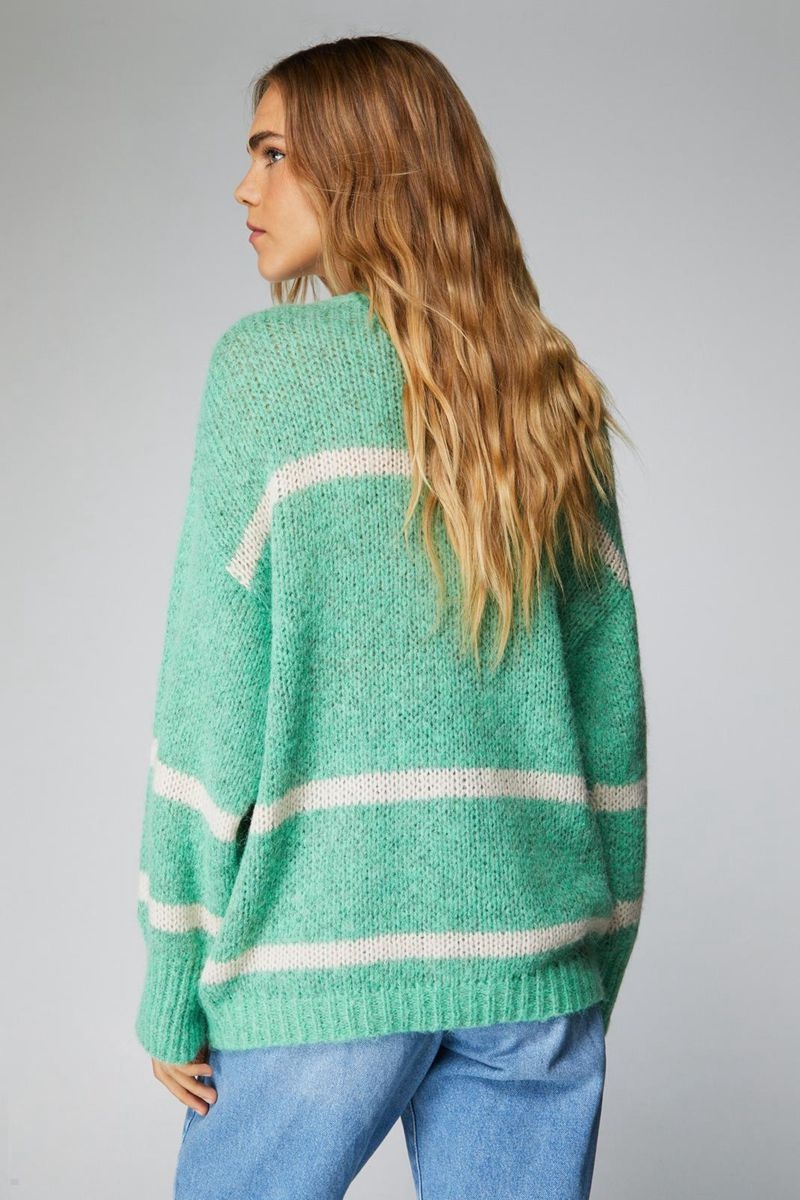 Svetry Nasty Gal Brushed Oversized Stripe Jumper Mátově Zelená | CZ 3912-DFUSN