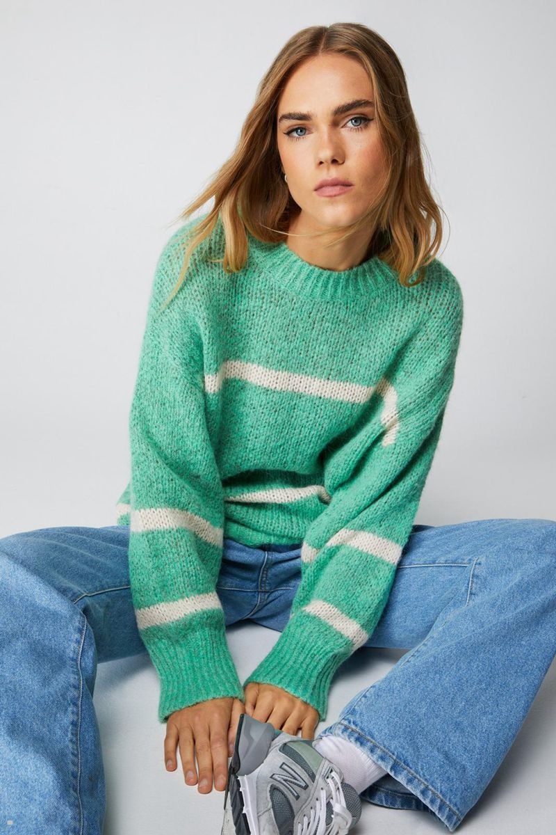 Svetry Nasty Gal Brushed Oversized Stripe Jumper Mátově Zelená | CZ 3912-DFUSN