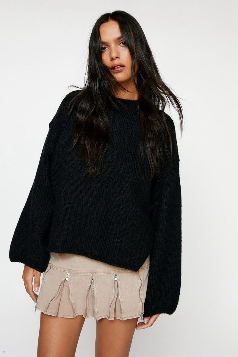 Svetry Nasty Gal Oversized Crew Neck Černé | CZ 3621-TLADO