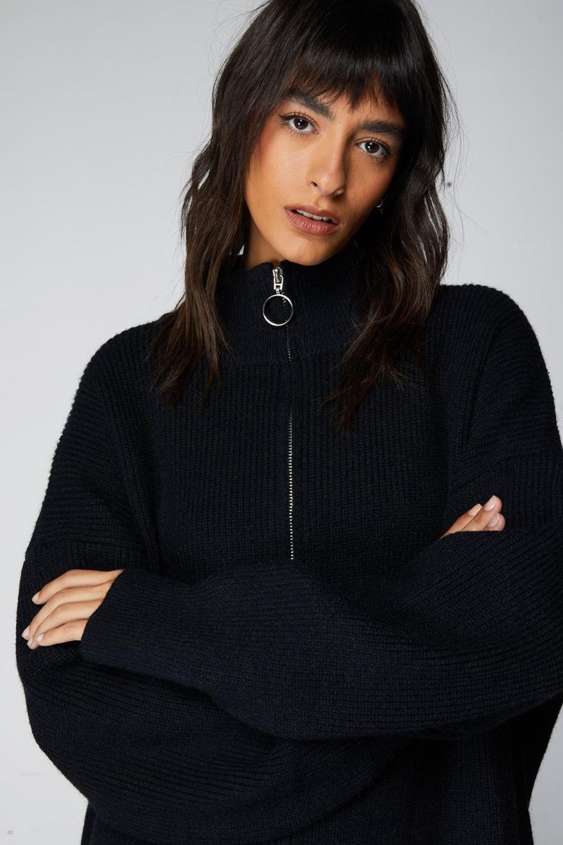 Svetry Nasty Gal Premium Zip Up Oversized Funnel Neck Jumper Černé | CZ 5160-HNDBG