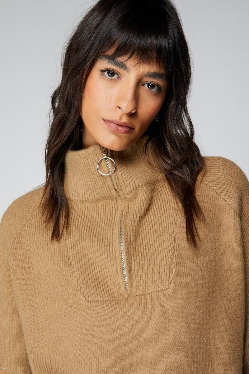 Svetry Nasty Gal Quarter Zip Turtleneck Hnědé | CZ 5016-QNWOB