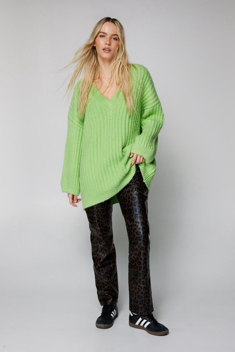 Svetry Nasty Gal Slouchy V Neck Oversized Zelene | CZ 1057-FQSXT