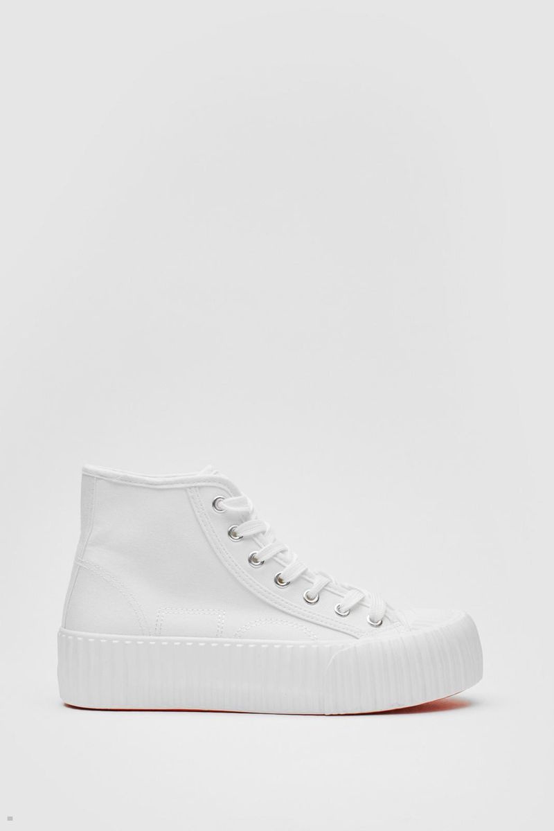 Tenisky Nasty Gal Žebrovaný Faux Læder Hi Top Flatform Bílé | CZ 9478-HZXYI