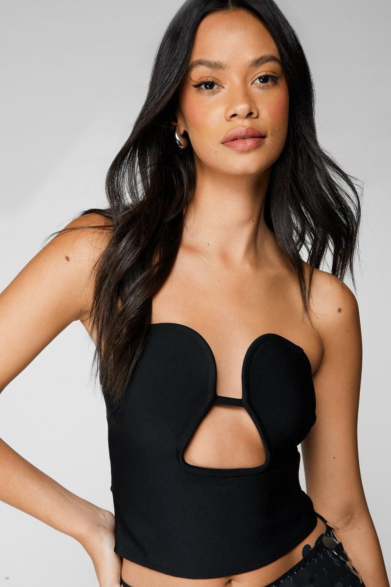 Topy Nasty Gal Premium Bandage Cut Out Černé | CZ 1297-HEZYJ