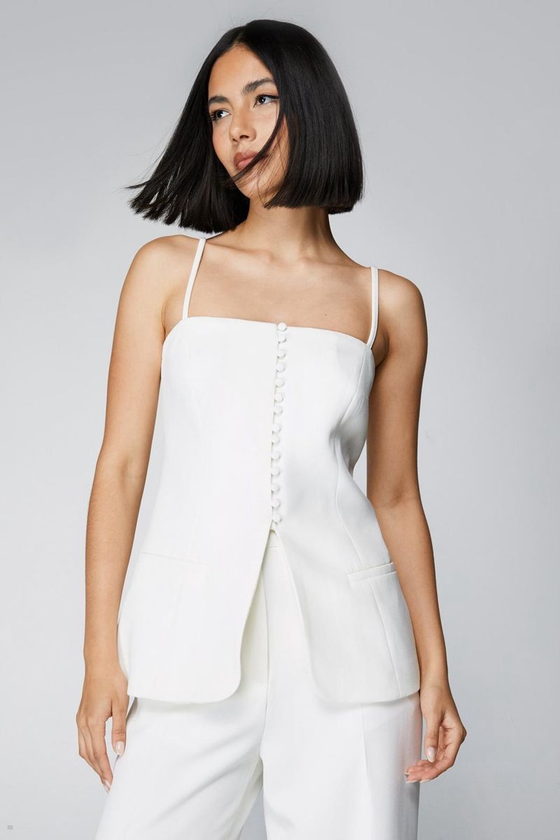 Topy Nasty Gal Premium Tailored Rouleau Button Detail Bílé | CZ 6273-MZNIY