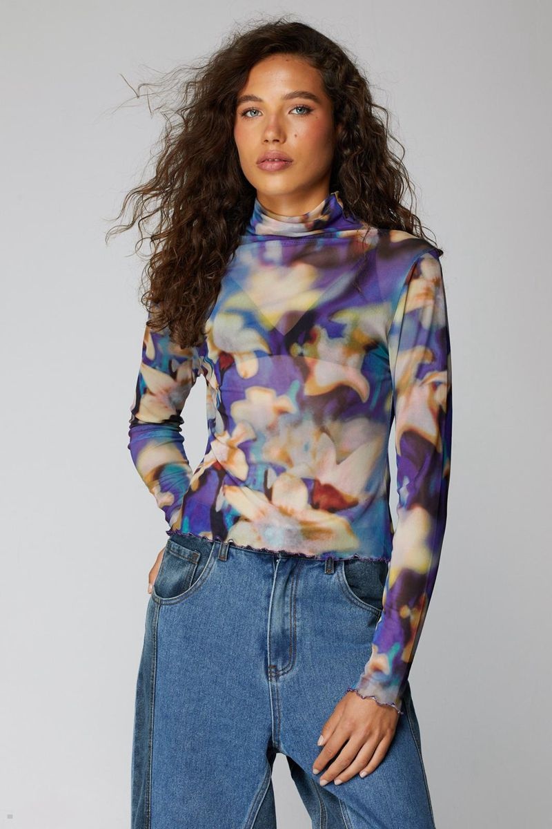 Topy Nasty Gal Printed Mesh High Neck Viacfarebný | CZ 0856-ZWCEB