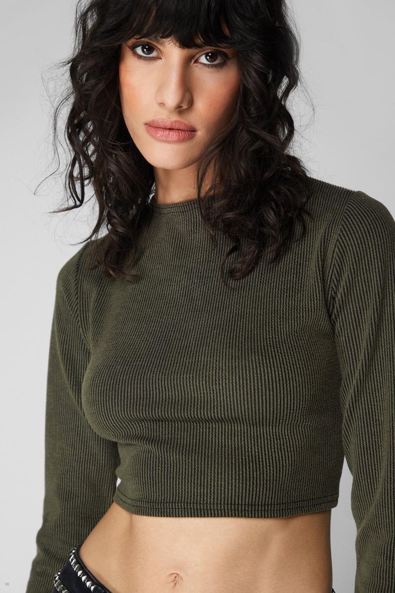 Topy Nasty Gal Žebrovaný Crew Neck Zelene | CZ 1693-XYSQD