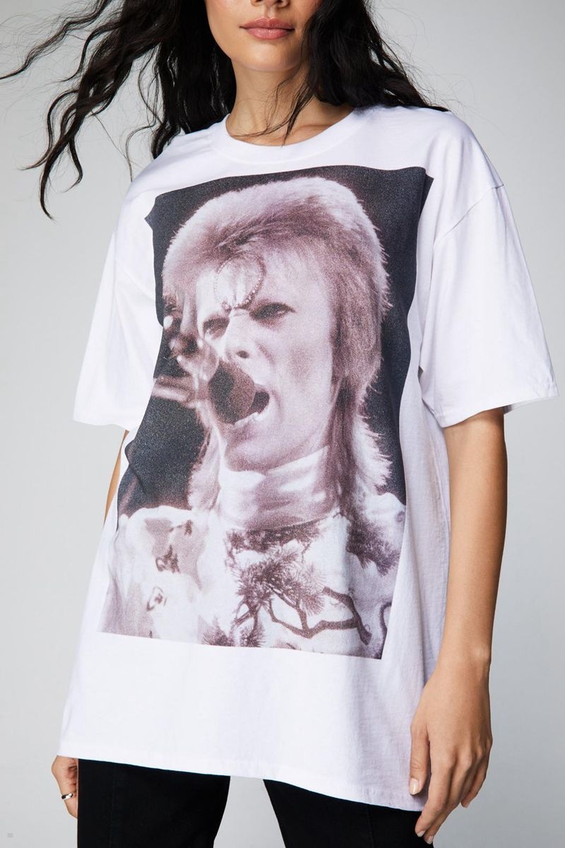 Tričko Nasty Gal David Bowie Oversized Grafická Bílé | CZ 5830-WPGLU