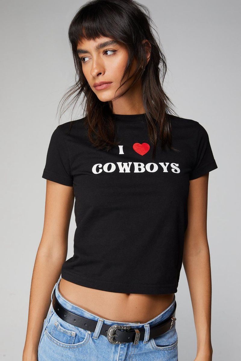 Tričko Nasty Gal I Heart Cowboys Grafická Baby Černé | CZ 3190-XTLWU