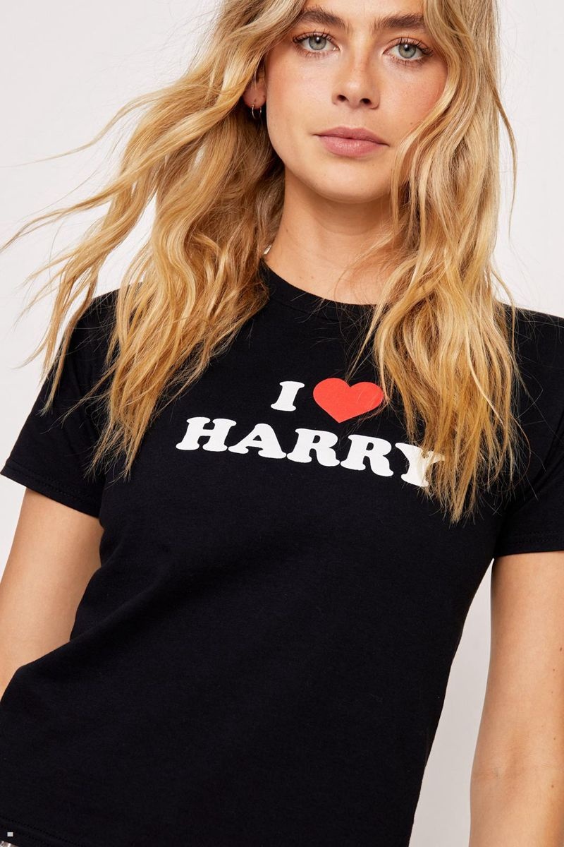 Tričko Nasty Gal I Heart Harry Grafická Černé | CZ 9231-XQLHT