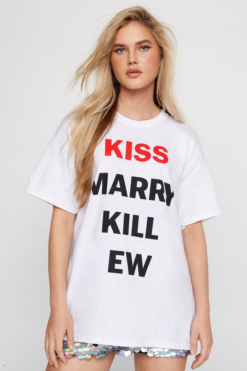Tričko Nasty Gal Kiss Marry Kill Grafická Bílé | CZ 4869-OATBL