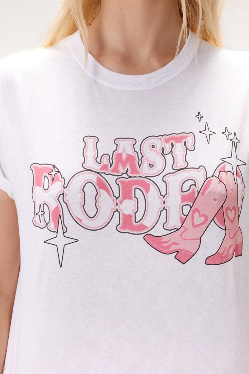 Tričko Nasty Gal Last Rodeo Pink Grafická Bílé | CZ 3481-NDOAM