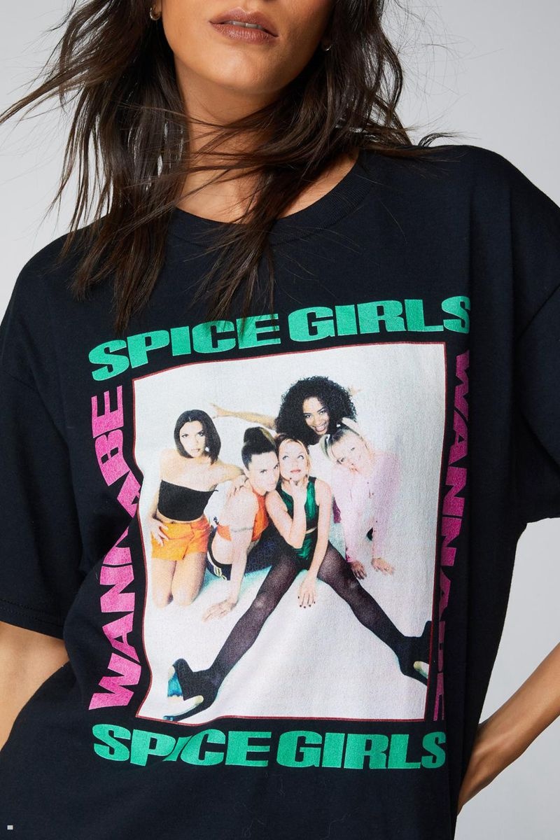 Tričko Nasty Gal Spice Girls Wannabe Oversized Grafická Černé | CZ 7928-BLXPW
