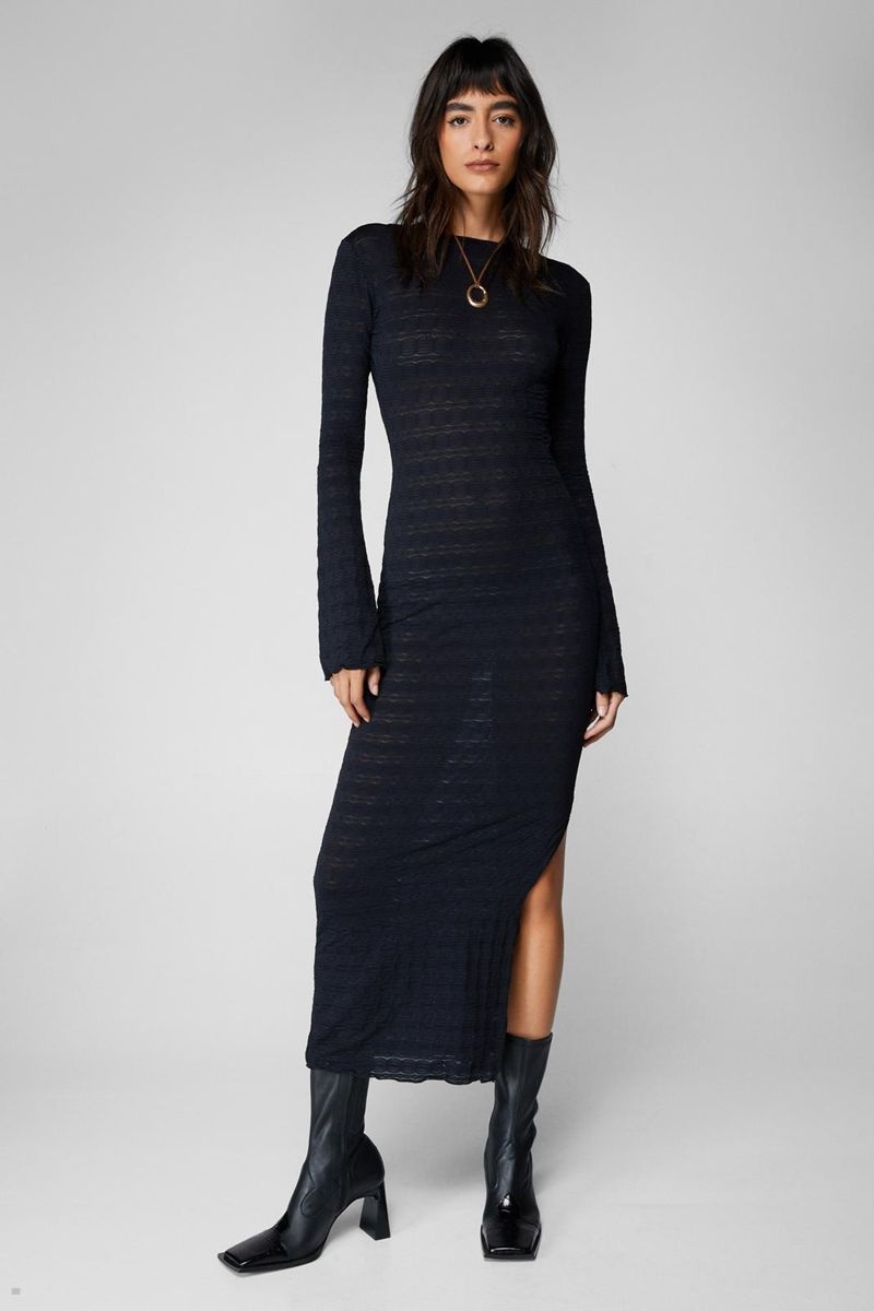 Šaty Nasty Gal Bell Sleeve Backless Maxi Černé | CZ 9823-KNTGE