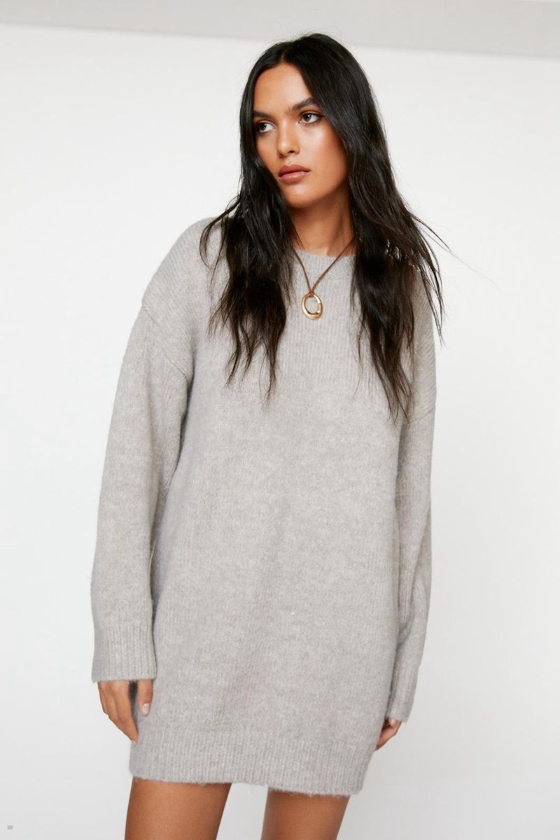 Šaty Nasty Gal Brushed Knit Crew Neck Jumper Světle Šedé | CZ 3541-IAMOB