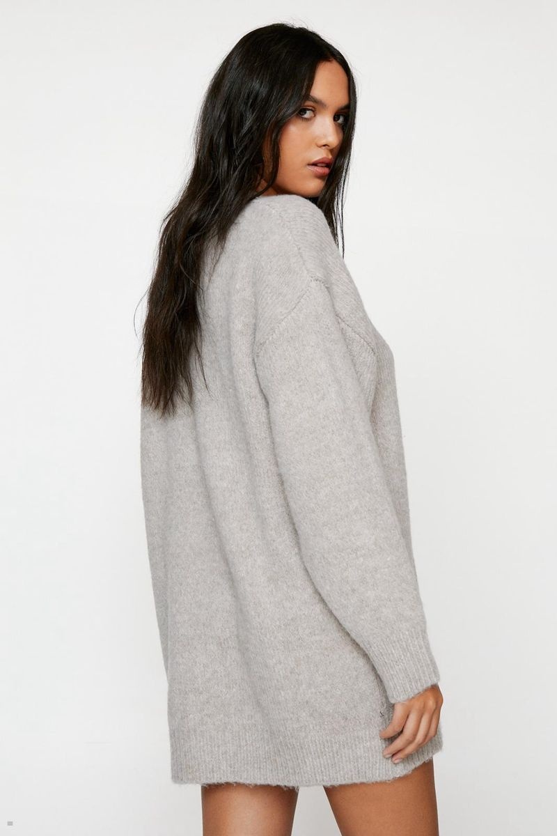 Šaty Nasty Gal Brushed Knit Crew Neck Jumper Světle Šedé | CZ 3541-IAMOB