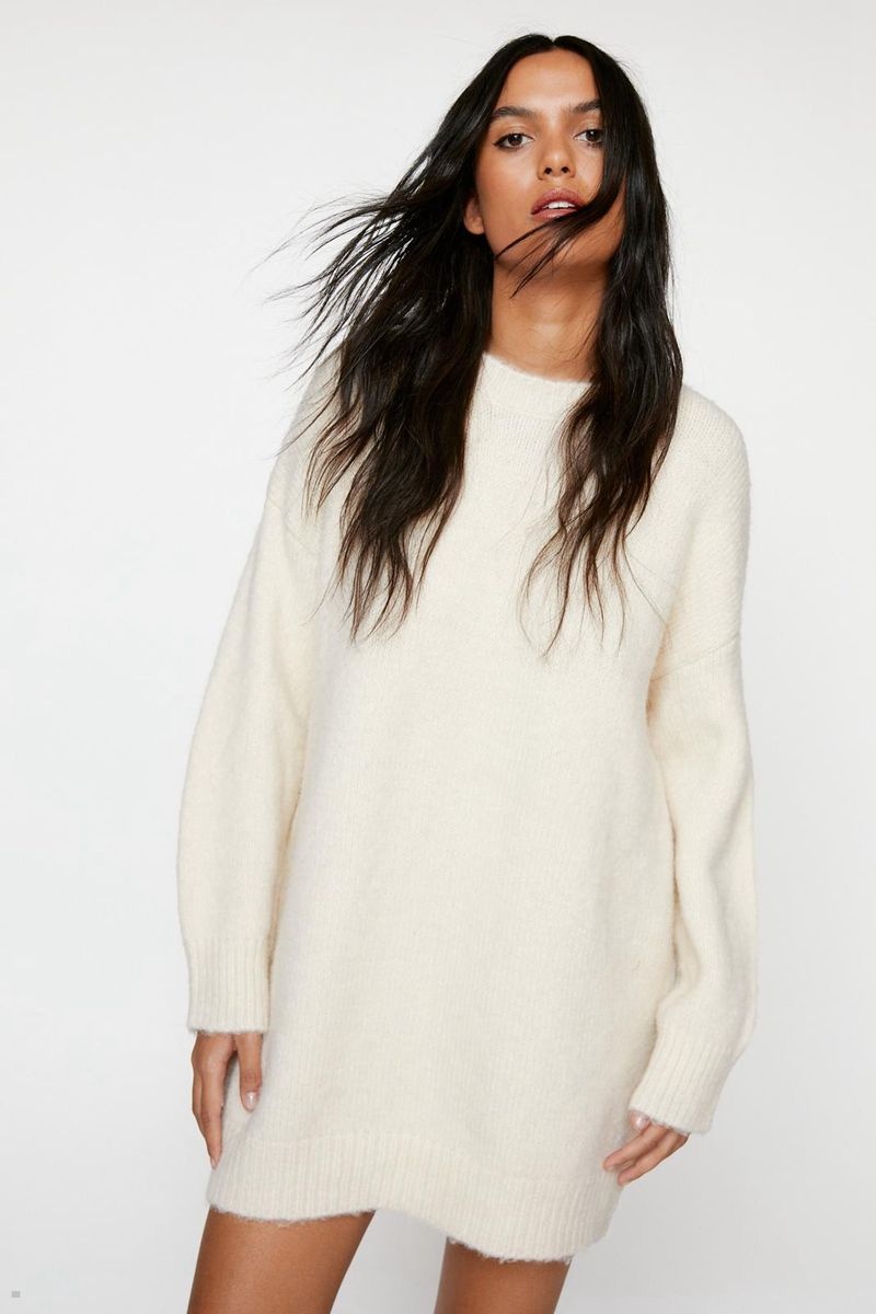 Šaty Nasty Gal Brushed Knit Crew Neck Jumper Bílé | CZ 3475-MGPTZ