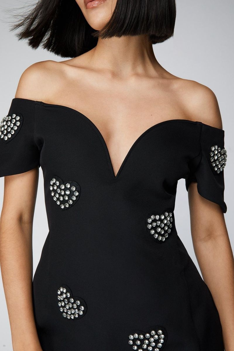 Šaty Nasty Gal Embellished Diamante Heart Mini Černé | CZ 2453-ZTDVU