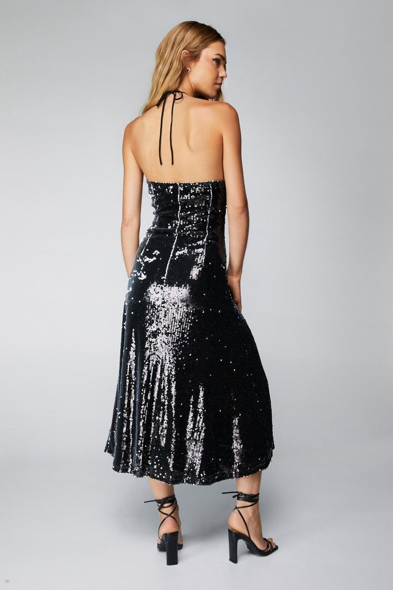 Šaty Nasty Gal Flower Corsage Sequin Maxi Šedé | CZ 0416-JRFGE