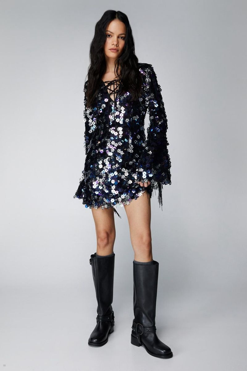 Šaty Nasty Gal Flower Sequin Krajkové Up Mini Viacfarebný | CZ 2168-LFETO