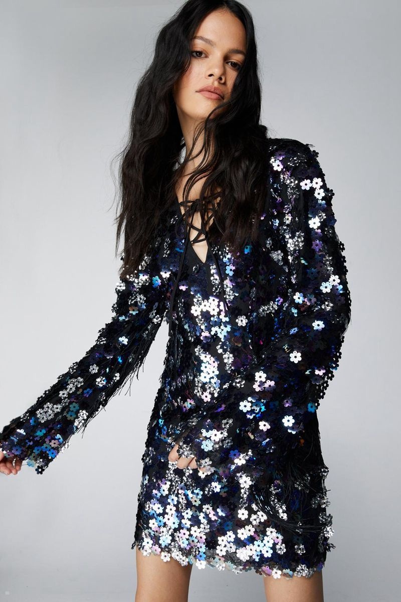 Šaty Nasty Gal Flower Sequin Krajkové Up Mini Viacfarebný | CZ 2168-LFETO