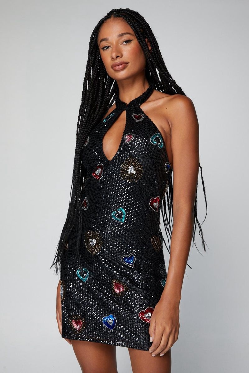 Šaty Nasty Gal Heart Print Keyhole Cut Out Mini Černé | CZ 1045-YKMUD