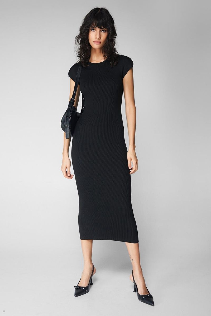 Šaty Nasty Gal Krajkové Up Knit Midi Černé | CZ 5193-HCQJN